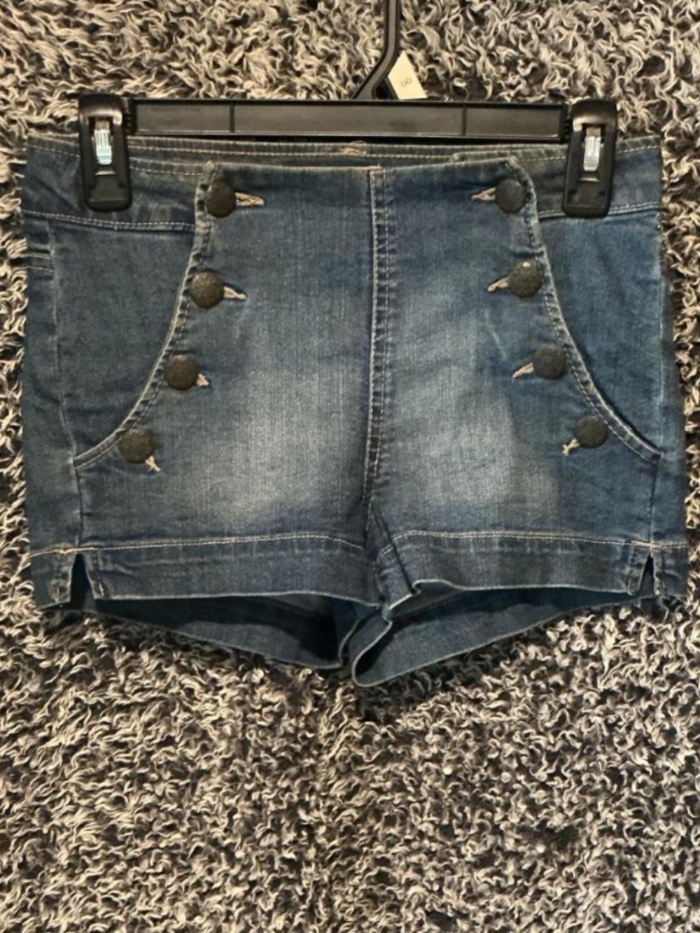 Blue Spice Denim Sailor Shorts Women's Size 0 Medium Wash Stretch Button Detail
